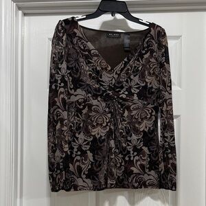 Axcess by Liz Claiborne Brown and Black Floral Blouse - Size Medium